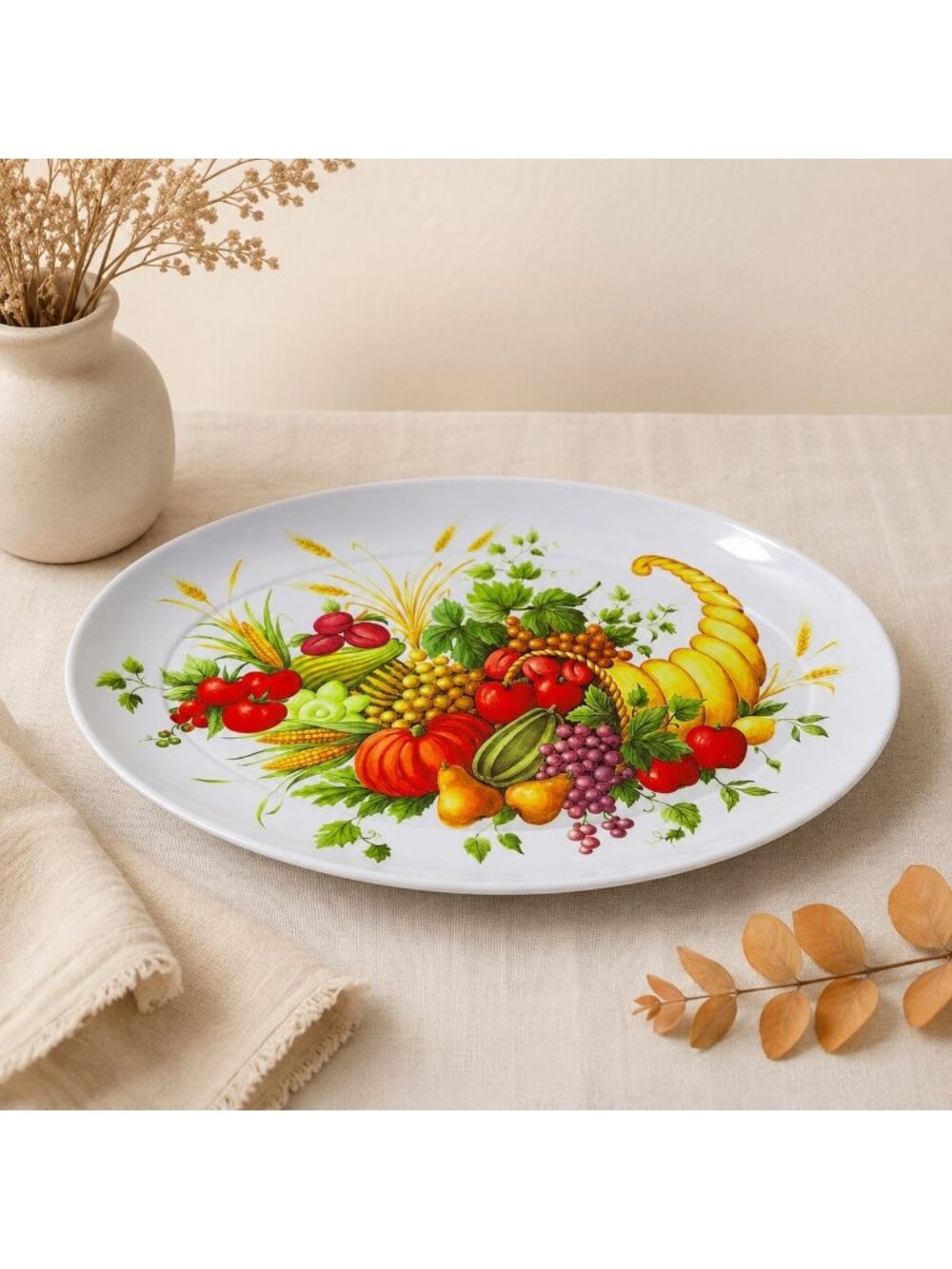 Vintage Brookpark Thanksgiving Serving Tray Large Melamine Harvest Cornucopia